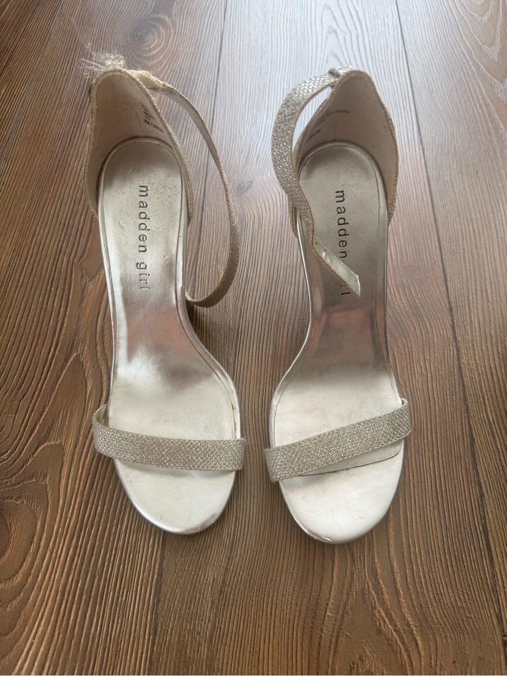 Madden Girl Metallic Silver Ankle-Strap Heels